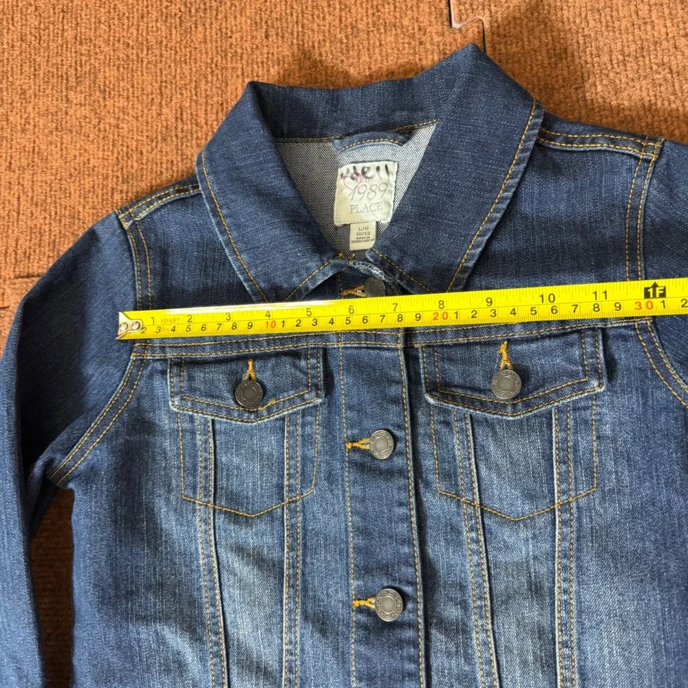 B-‎ The Children's Place Girls Blue Denim Jacket Unicorn Embroidery Size L 10/12